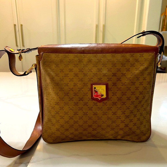 Celine Handbags - RARE Authentic vintage Celine Triomphe crossbody in suede and leather. EUC.